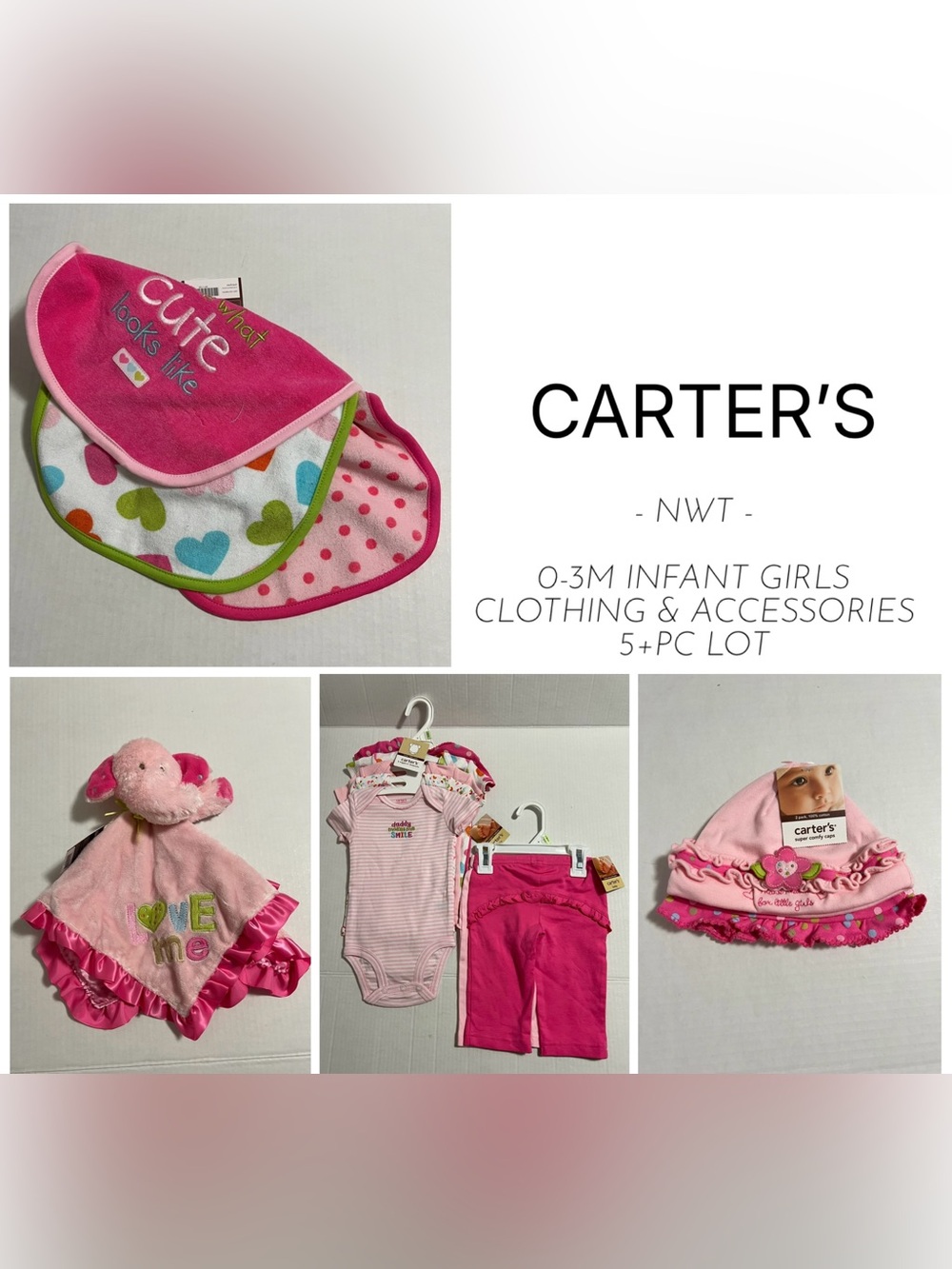 CARTER’S - 3M - NWT - 5+PCS - INFANT GIRLS CLOTHING & ACCESSORIES LOT